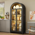 Vlsrka 71" Arched Display Cabinet with Glass Doors, Curio Cabinet with LED Light & Human Sensor, 5-Tier Display Cases for Collectibles, Storage Cabinet with Ajustable Shelf for Living Room(Black)
