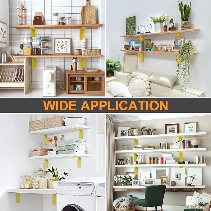 Gold Floating Shelf Bracket 6 Inch, 6 Pack Heavy Duty Shelf Brackets, Wall Shelf Bracket for DIY Decorative with Mounting Hardware