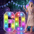 Marquee Numbers 60th Birthday Decoration: Colorful 3FT Large Light Up 60 Year Old Birthday Decorations Anniversary Backdrop Cardboard Sign 18 Colors Number 60 Mosaic Balloon Frame