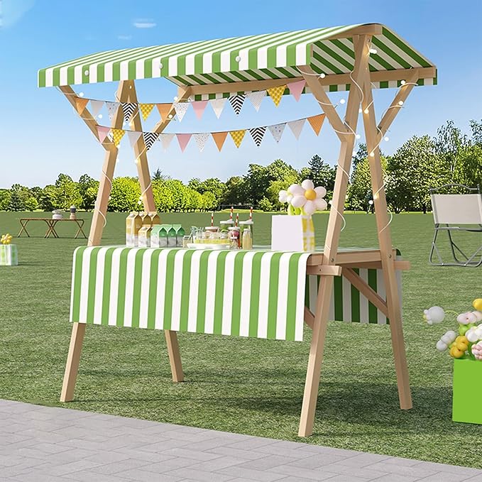Outdoor Vendor Cart, Portable Cart with Canopy, Movable Stall Display Stand, Foldable Vending Stand Kiosk Display Trolley with Canopy, for Market, Street Food, Events(Green 1,150cm/59in)