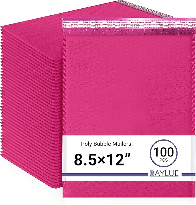 Hot Pink 8.5x12 Inch Poly Bubble Mailers #2 |Self Seal Padded Envelopes | Air Cushioned Bubble Mailer | Usable Size 8.5x11 Inch | 100 Pack Bulk | Waterproof | Lightweight Mailing Shipping Bags