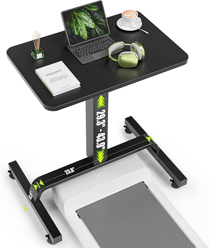 Height Adjustable Mobile Standing Desk with 360° Swivel Casters, 29"-45" Pneumatic Rolling Desk on Wheels, Perfect for Home Office, Bedroom, Living Room, Black