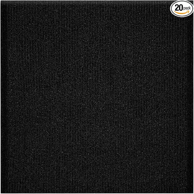Carpet Tiles Peel and Stick, Self Adhesive Carpet Floor Tile 24" x 24", Black Soft Padded Flooring Sticker, Home Decor for Bedroom Living Room Office, 20 Tiles per Box