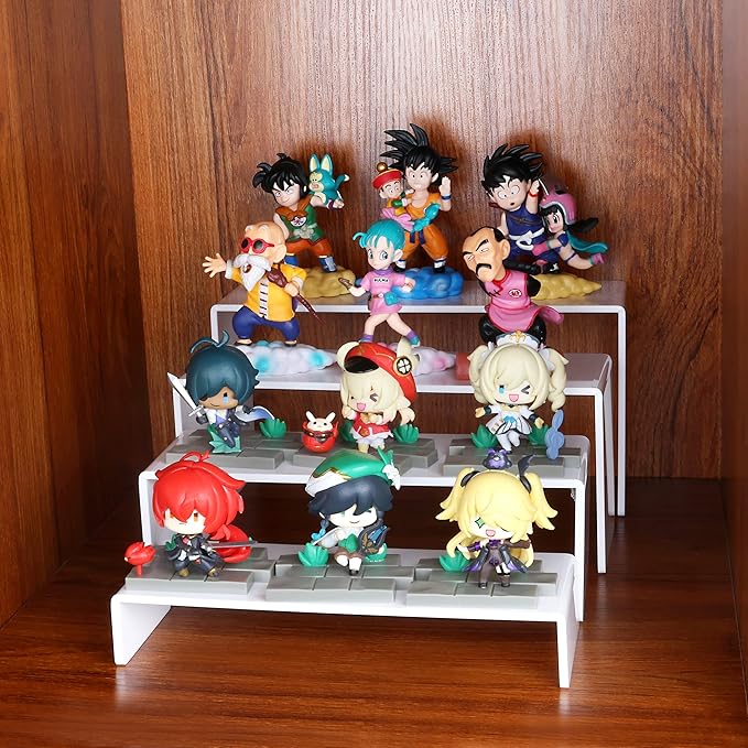 ELEGANTLIFE Acrylic Display Riser, 4.3mm Heavy Duty Crystal Display Stand Shelf Layered Aesthetic, Jewelry Display Shelf Risers for Décor, 4 Pack Set Multi-color (White)