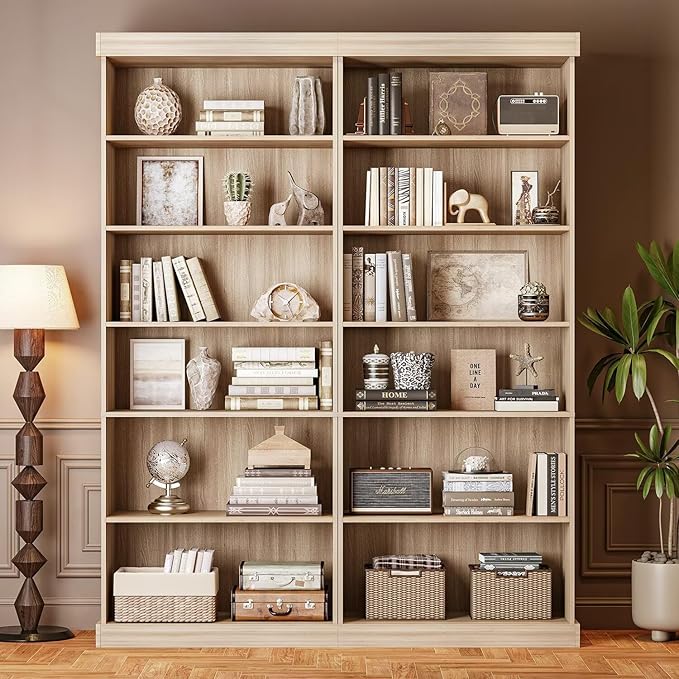 Vyre 70.8" Tall Brown Bookshelf, Farmhouse Modular Bookcase with 6-Tier Adjustable Shelves, Large Storage Cabinet for Home Office, Living Room, Set of 3
