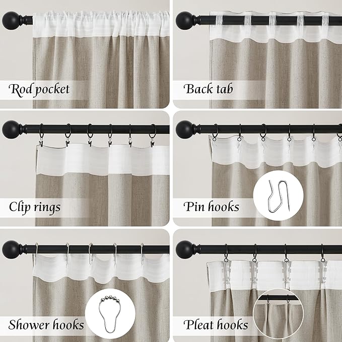 NICETOWN Taupe Thick Linen Curtains 96 Inches Long for Living Room 2 Panels Set, Back Tab/Rod Pocket with Pleat Tape Privacy Added Window Treatments for Farmhouse/Bedroom, Natural, W55 x L96