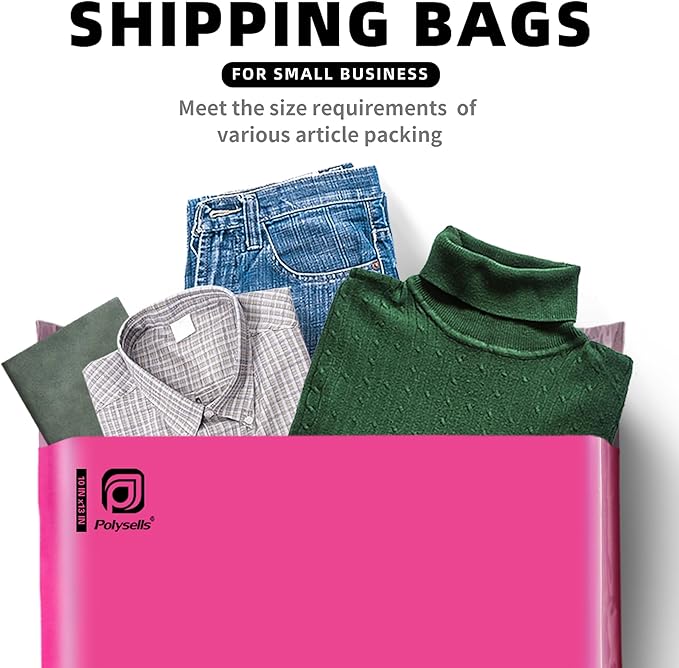 POLYSELLS 500 pcs 10x13 Inches Pink Poly Mailers Shipping Envelopes, Strong Adhesive Sealing, Waterproof, and Tear-resistant Postal Mailing Bags for Clothing, Books, and Accessories