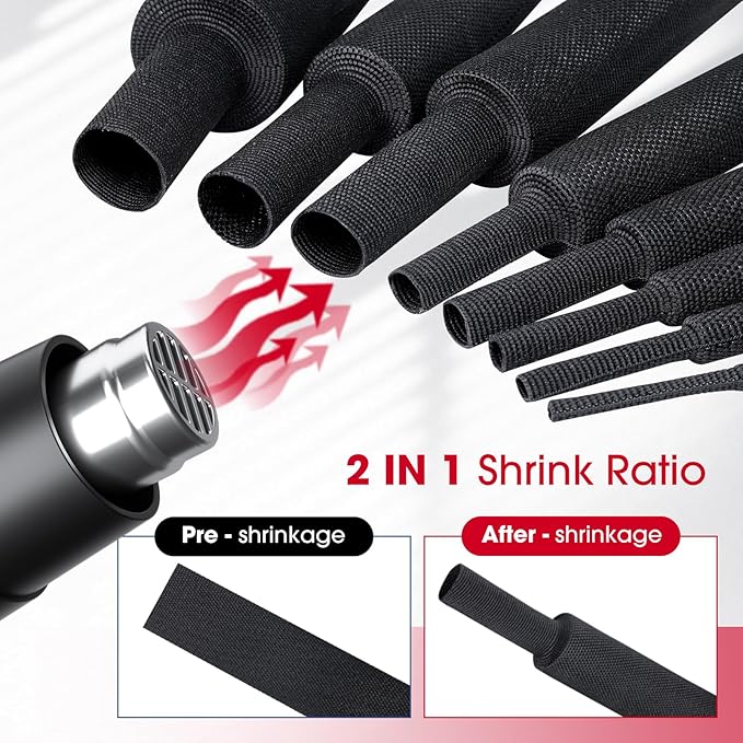 2 in 1 Heat Shrink Braided Sleeving Fabric Tubing-Ideal fit Irregular Shape Hose/Cable/Wire (1-3/8"(34mm), 32FT)