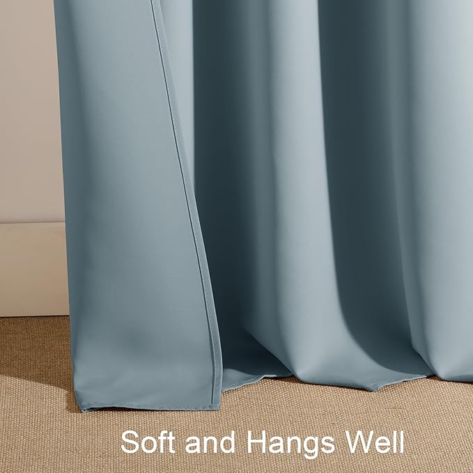 PONY DANCE Dusty Blue Blackout Window Curtains - Rod Pocket Window Treatments Curtain Panels/Draperies Room Darkening Noise Reducing Home Fashion, Wide 42 x Long 45 inches, Uranian Blue, One Pair
