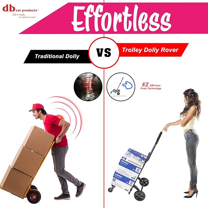 dbest Products Trolley Dolly Rover, 4 Wheeled Push Folding Utility Cart Hand Truck Platform Swivel Wheels Garden Lightweight Luggage Carretilla de Carga Plegable