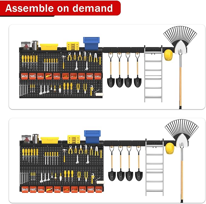 Ultrawall Black Pegboard Wall Organizer, 48X 36 inch for Garage Storage with Hooks, Storage Bins, Tool Panel Organizer, 72pcs