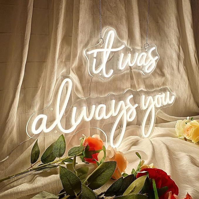 Large 36" Neon Sign 'it was always you' Neon Night with Dimmable Wall Decor for Bedroom Living Room Bar Party Club Wedding Girls Birthday Wall Light Decor Reusable Warm White