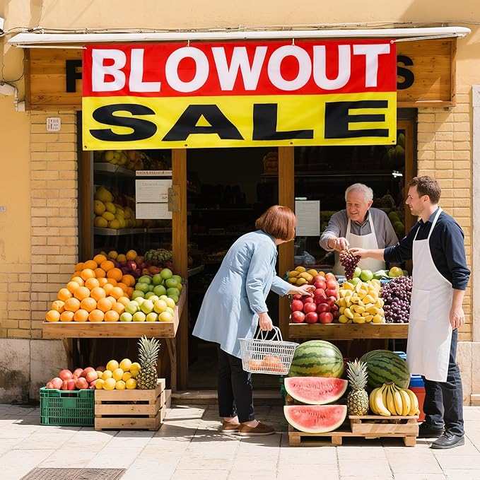 2 Pieces 2x6 Feet Blowout Sale Banner, Large Sale Signs for Retail Store, Advertising Signs with Metal Grommets, Polyester Banners for Retail Store, Supermarket Clearance