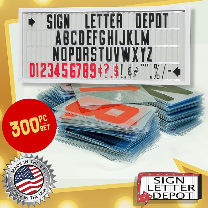 Marquee Letters for Portable Road Signs - 8 Inch Black Letters, Red Numbers on 8 7/8 Inch Flexible 030 mil Panel, Sign Letter Depot - Made in USA