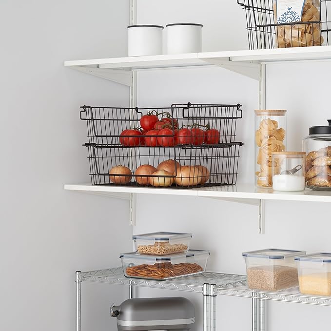 TRINITY 2-Pack Stackable Metal Wire Storage Baskets With Handles, Black, 19 Inches