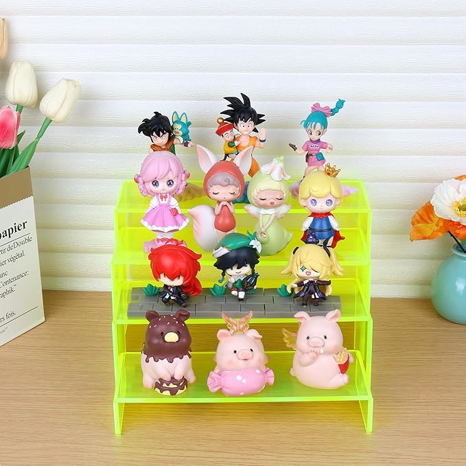 ELEGANTLIFE Acrylic Display Riser,4.3mm Heavy Duty Crystal Display Stand Shelf Layered Aesthetic, Jewelry Display Shelf Risers for Décor,4 Pack Set Multi-color (Light Green)