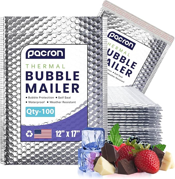 100-Pack Insulated Silver Thermal Bubble Mailers 12 x 17 - Waterproof Metallic Foil Self-Sealing Padded Envelopes for Cold Shipping, Perishables, Food, Cosmetics, Pharmaceuticals