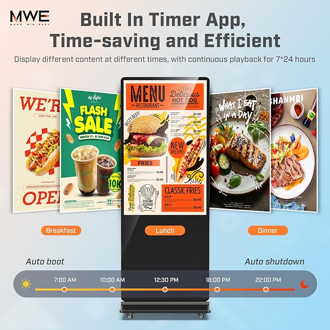 MWE 55 Inch 4K Digital Signage Display Kiosk, LCD Screen Indoor Floor Standing Advertising Displays, Android System Commercial Totem with Custom Service, Vertical Poster with Auto Media Player