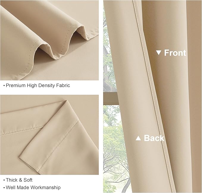 PONY DANCE Short Blackout Curtains, Half Window Curtains Tiers Solid Microfiber Valances Panels Thermal Insulated for Bathroom Window, 2 Panels, 42 Wide by 40 inch Long, Biscotti Beige