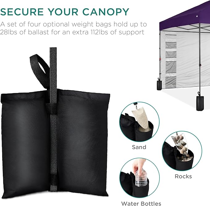 Best Choice Products 10x10ft Easy Pop Up Canopy w/Side Wall, 10 Pockets, Portable Carrying Case, 1-Button Setup, 4 Weight Bags - Amethyst Purple
