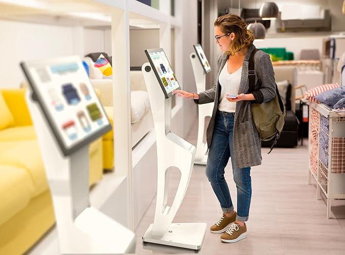 Sleek Floor Stand Kiosk for Monitors – CTA Sleek Floor Kiosk Stand with Printer Slot for Monitors 15" to 32" up to 60lbs - for Check-in Stations & POS Stations & More - White (ADD-LDSLEEKW)