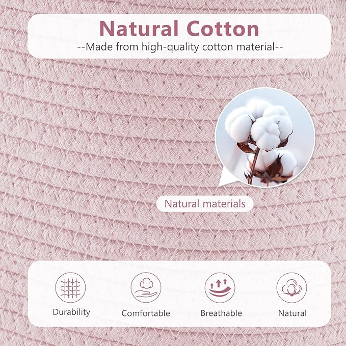 Cotton Rope Basket, Storage Baskets with Handle, 15x10x9 Inch Woven Basket for Shelves, Laundry, Towels, Clothes, Books (Light/Pink 3Pack)