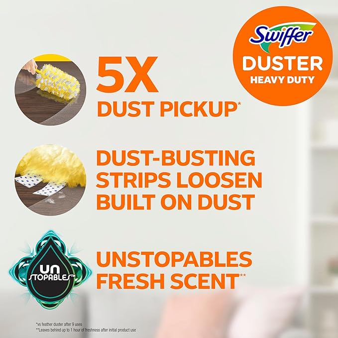 Swiffer Dusters Heavy Duty, Multi-Surface Duster Refills for Cleaning, Unstopables, 24 Count (4 Packs of 6)