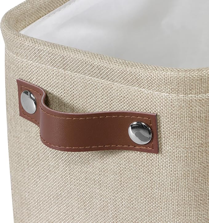 Kntiwiwo Small Fabric Storage Bins, 7.8x6.7x5.9 inch Mini Storage Cubes 4-Pack Storage Basket for Makeup Collapsible Fabric Storage Organizer with Handles, Decorative Basket for Desk, Shelves, Brown