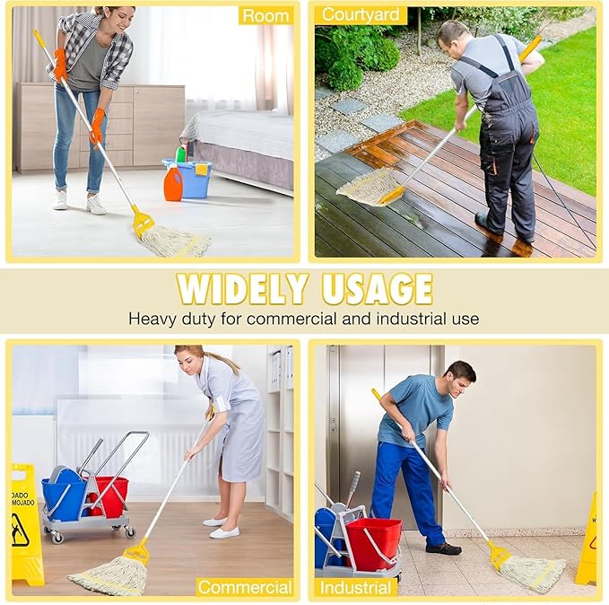 Looped End Commercial Industrial Mop Replacement Head, Heavy Duty String Wet Refill Mop Head for Commercial Industrial Grade Floor Cleaning,2 Pack,Yellow