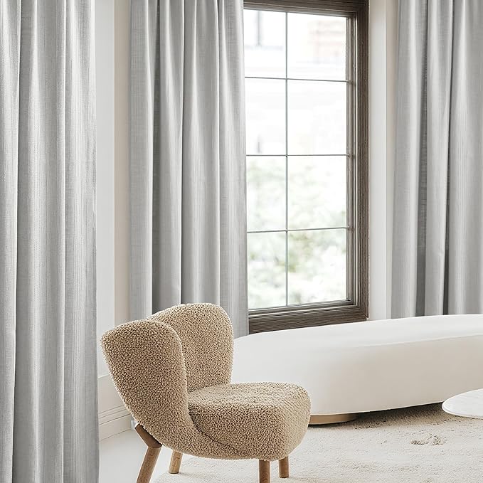 NICETOWN Waffle Weave Linen Grey 108 inch Curtains, Privacy Farmhouse Drapes Light Filtering Window Treatments for Living Room, W52 x L108, 2 Panels