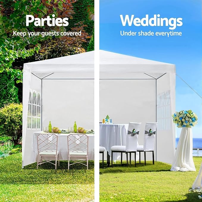 10x10 FT Party Tent, Outdoor Wedding Tents for Parties, Canopy Event Tent with 3 Removable Sidewalls, Waterproof Gazebo Shelter for Birthday Parties, Weddings, BBQs & Events (10X10FT-3Sides White)