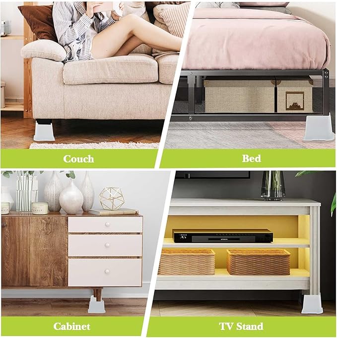 Bed Risers 1 inch, 2 inch, 3 inch, 4 inch, 6 inch, 8 inch Heavy Duty, Oversized Furniture Riser for Couch Sofa Table Chair Leg Frame Dorm, Support up to 6000 Lbs (White 8 Pack, 4 inch)