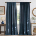 NICETOWN Thick Linen Semi Sheer Navy Blue Curtains for Bedroom, Pleat Tape Semi Sheer Privacy Added with Light Filtering Window Treatments for Farmhouse/Bedroom, W52 x L84, 2 Panels