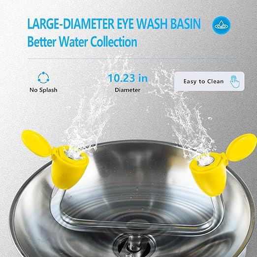 Eye Wash Station Emergency Wall-Mounted, OSHA Approved, 304 Stainless Steel Eye Wash Station, Portable First Aid Eyewash Station Eye Irrigation Sign & Enlarged Basin