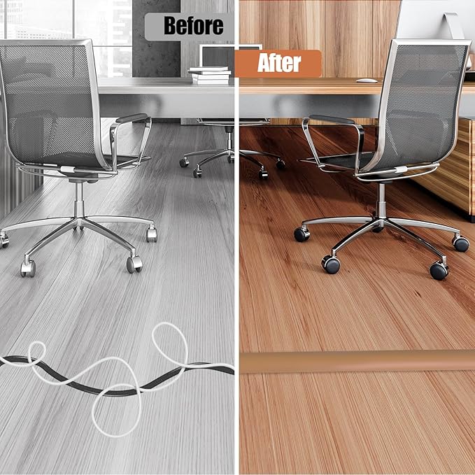 Floor Cord Cover Self Adhesive Cord Hider,10FT Cable Management, Extension Strip Protector for Wires, Prevent Cable Trips for Offices, Gyms, Exhibitions Cavity:0.3"(W) x 0.28"(H) Brown