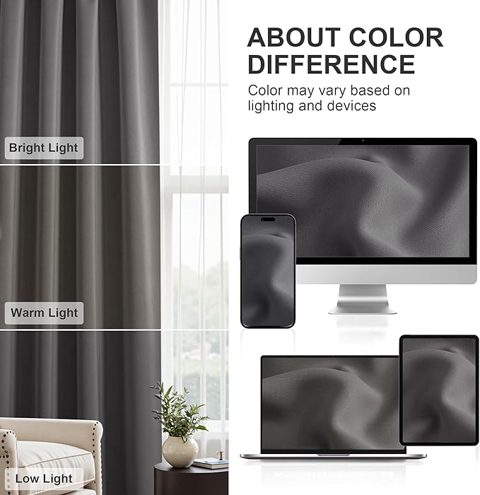 PONY DANCE Blackout Curtains for Bedroom 96 inches Long 2 Panels Set, Thermal Insulated Rod Pocket Black Out Window Drapes, Noise Reducing Window Treatment for Living Room(W52 x L96 inch, Grey)