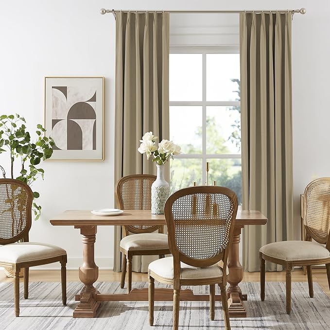 DUALIFE Luxury Blackout Curtains for Bedroom 96 Inches Long Taupe, Pinch Pleated Linen Blend Farmhouse 100% Blackout Thermal Insulated Drapes with Hooks for Track System 2 Panels W40xL96