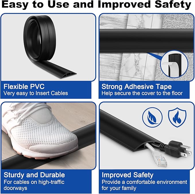 4ft Cord Hider Floor, LZEOY Heavy Duty Cord Covers for Wires on Floor, Brown Floor Cable Management, Hide Cord Cover Floor, Electrical Cable Hider Cord Protector Floor, Cable Cavity: 0.78" W x 0.32" H
