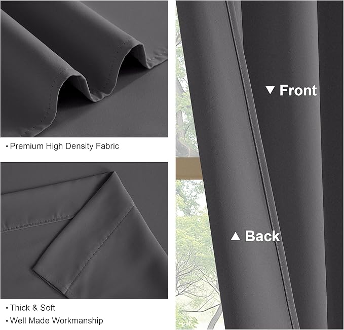 PONY DANCE Gray Blackout Curtains - Window Cover Double Panels Rod Pocket Drapes Light Blocking Drapes Thermal Insulated Privacy Protect for Living Room, 42 Wide by 72 Long, 2 Panels