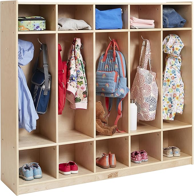 ECR4Kids 5-Section Straight Coat Locker, Classroom Furniture, Natural