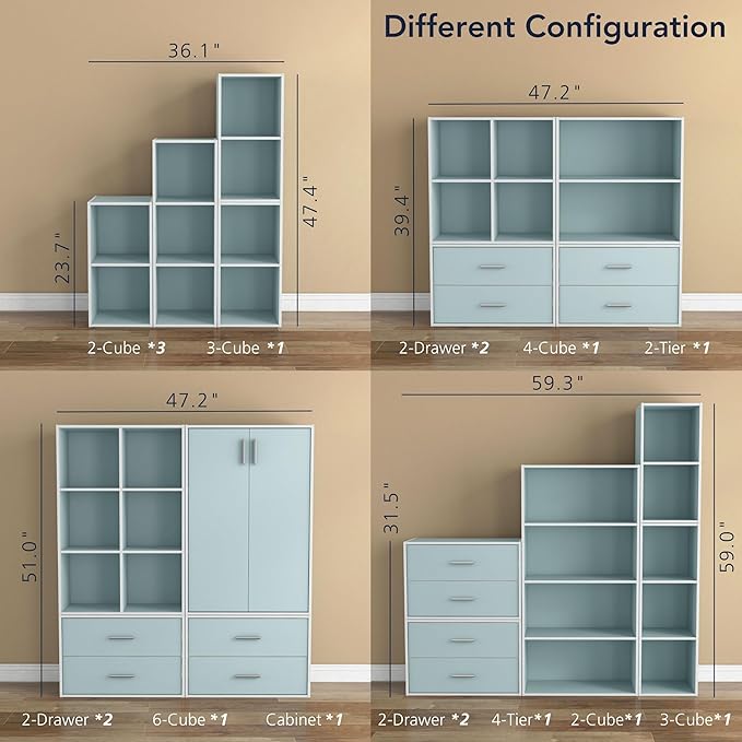 Homes: Inside + Out Apexa 2-Drawer Wooden Stackable Storage Drawers, Small Food Pantry Cabinet, Cajonera De Madera, Underbed Drawer Dorm Teen Room Decor & Bedroom, Home Office, Kitchen, Light Blue