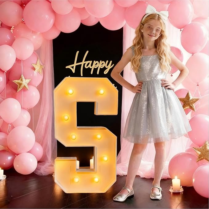 3FT/36 Inch Marquee Light up letters with Warm Lights,White Marquee letter A-Z for Birthday Party Large Mosaic Frame Letter Cardboard Pre-Cut Foam Board Sign Diy Decorations Anniversary (S)