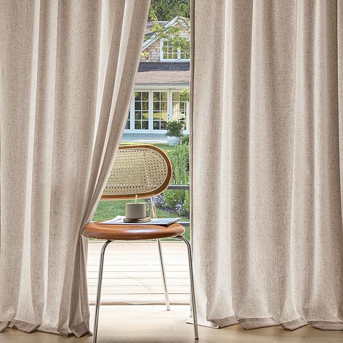 MIULEE Non-See-Through Privacy Linen Curtains 2 Panels, Light Filtering Window Curtains Farn House Textured Back Tab Semi Sheer Drapes for Bedroom Living Room, 52 x 90 Inches Long, Burlywood