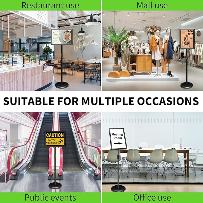 6Pack Adjustable Pedestal Sign Holder - 8.5''x11'', Floor Standing Poster Sign Stand, Aluminum Frame for Vertical/Horizontal View, Outdoor/Indoor Use, Black