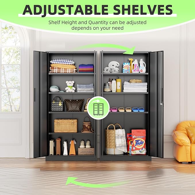 INTEGREAT Metal Storage Cabinet, 71" Black Office Metal Cabinet with Locking Doors and Adjustable Shelves, Steel Locking Cabinets for Office, Home, Garage, Gym, School