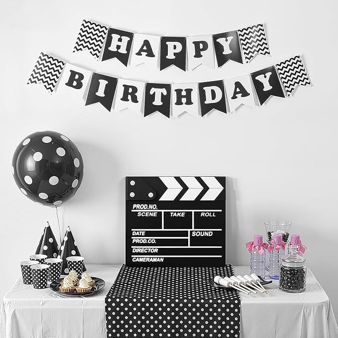 Movie Film Clapboard Hollywood Wooden-Clapper Board Directors Photography Studio Video TV Clapper Board with Erasable Pen Movie Theater Props Decor，Black Clap Board 7.8 X 7.5 inches
