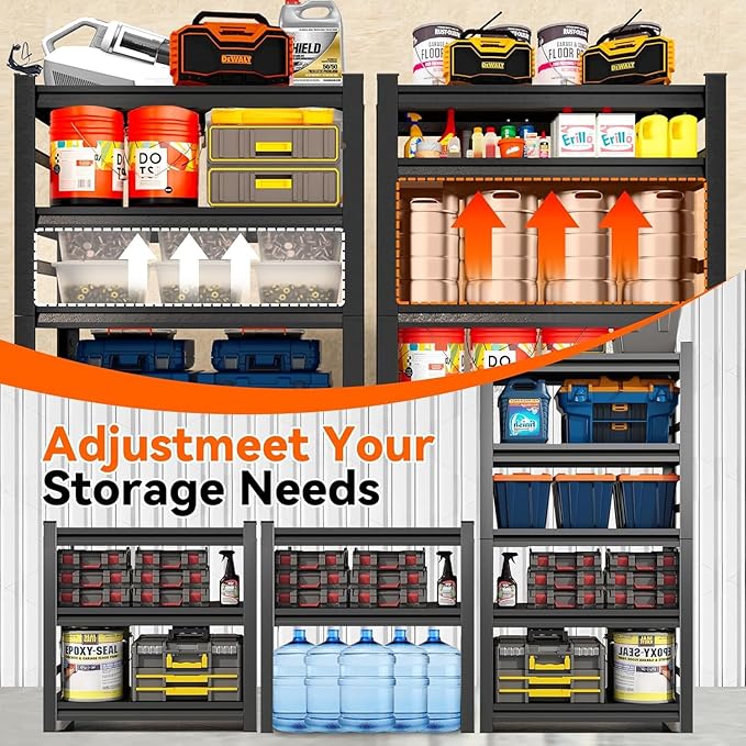 Adjustable 6-Tier Garage Shelving, Heavy Duty Steel Storage Rack, High Load Capacity, Ideal for Garage, Warehouse, or Home Organization (6-Tier 82" H x 40" W x 18" D)