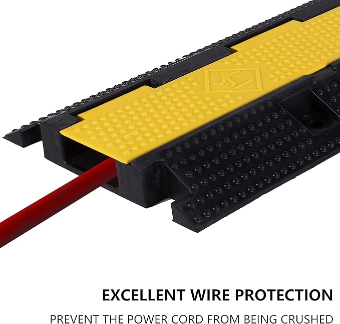 1 Pack Rubber Cable Ramp Hose Cable Protector Ramp 1 Channel 22000Lbs Load Capacity Traffic Speed Bump Wires Power Lines Extension Cord Cover for Indoor Outdoor