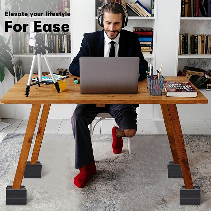 Furniture Risers 4 inch, Heavy Duty Furniture Elevator in Heights of 1.5, 3 or 4 Inch，Rectangle Raising Blocks for Bed, Couch, Desk, Sofa, Tables,Support Up to 1,300 Lbs (4 Pack-Black)