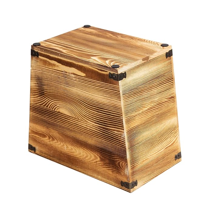 VERGOODR Grey Farmhouse Style Torched Wood Trash Can Waste Bin with Decorative Metal Brackets Trash Can for Bedroom,Living Room, Bathroom & Office (Brown)